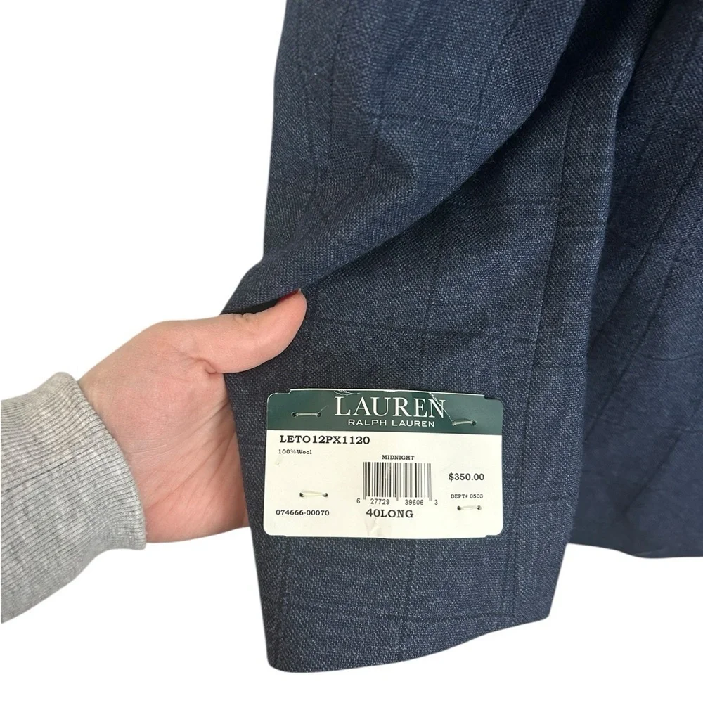 Lauren Ralph Lauren Midnight Blue Plaid 100% Wool Sport Coat Mens Sz 40L NWT